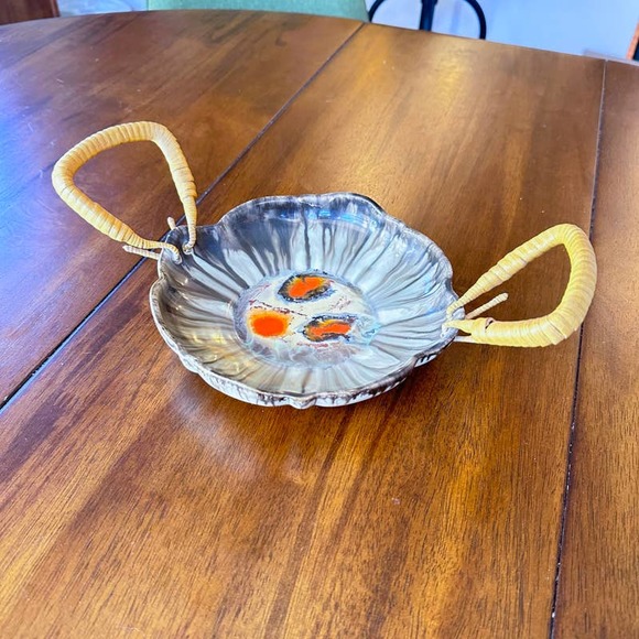 Likely Carstens Bowl West Germany Art Pottery Lava Glaze w Wicker Handles - Picture 3 of 13